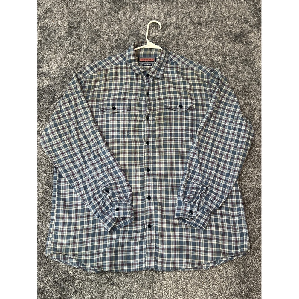 Vineyard Vines Mens Owen Shirt Blue Plaid Long Sleeve Cotton Button Down Large